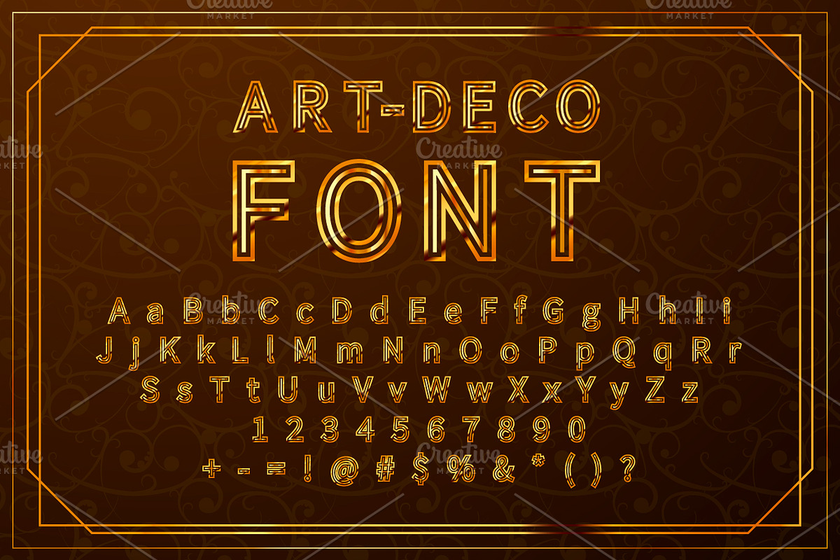 Golden art-deco retro font in Objects - product preview 8