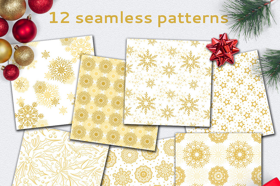 Golden Christmas Seamless Pattern in Patterns - product preview 8