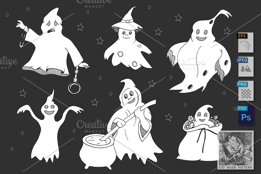 Cute ghosts set in Illustrations - product preview 8