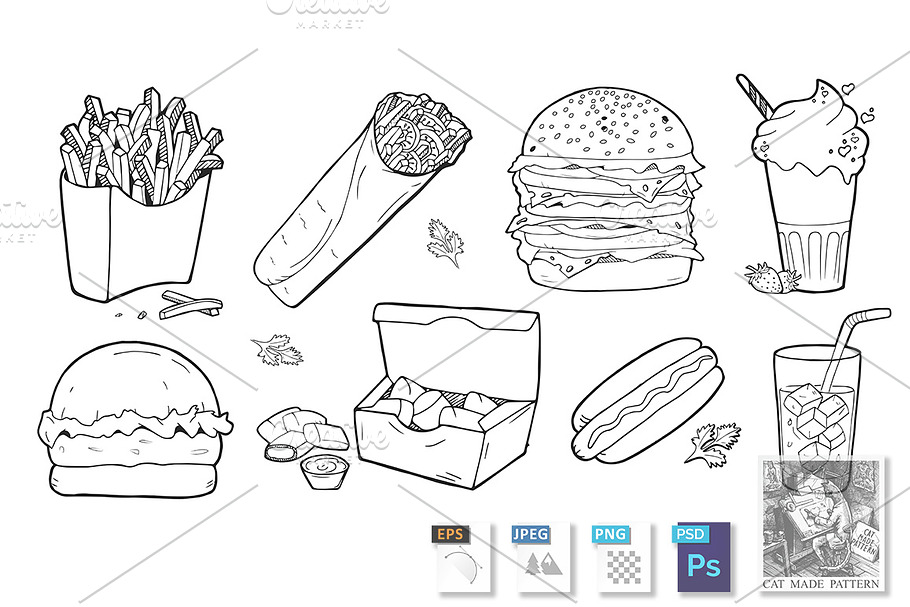 Fast-food food set in Illustrations - product preview 8
