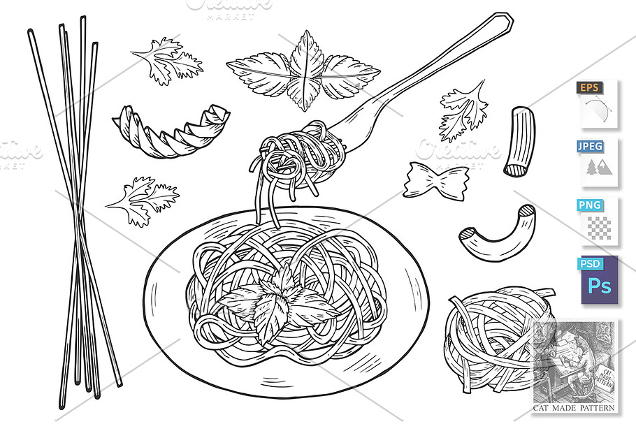 Pasta set in Illustrations - product preview 8