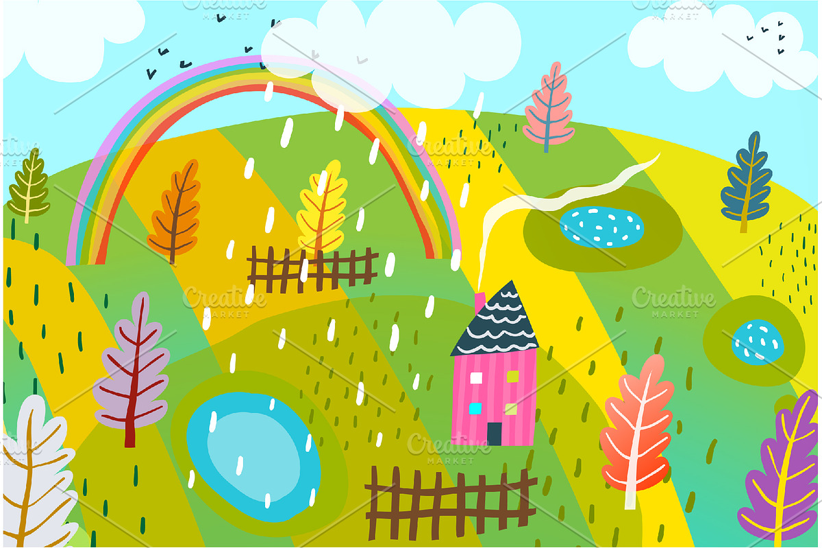 Rural Landscape Design Kids Style in Illustrations - product preview 8