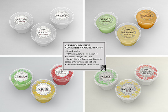 Clear Round Sauce Containers Mockup in Branding Mockups - product preview 3