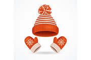 Winter Hat and Mittens Set. Vector