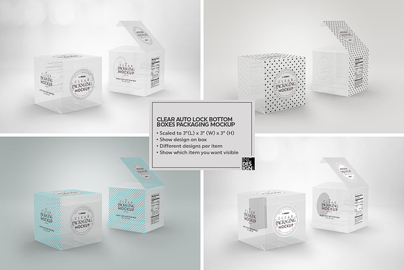 Clear Lock Bottom Boxes Mockup in Branding Mockups - product preview 3