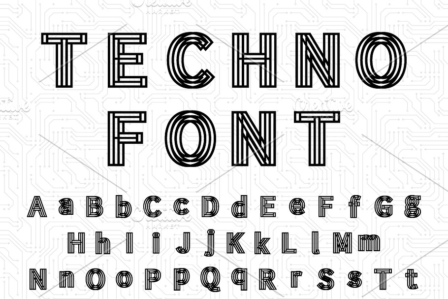 Futuristic complicated techno font