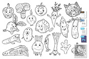 Kids vegetables with faces set