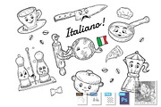 Italian tableware cartoon doodle set