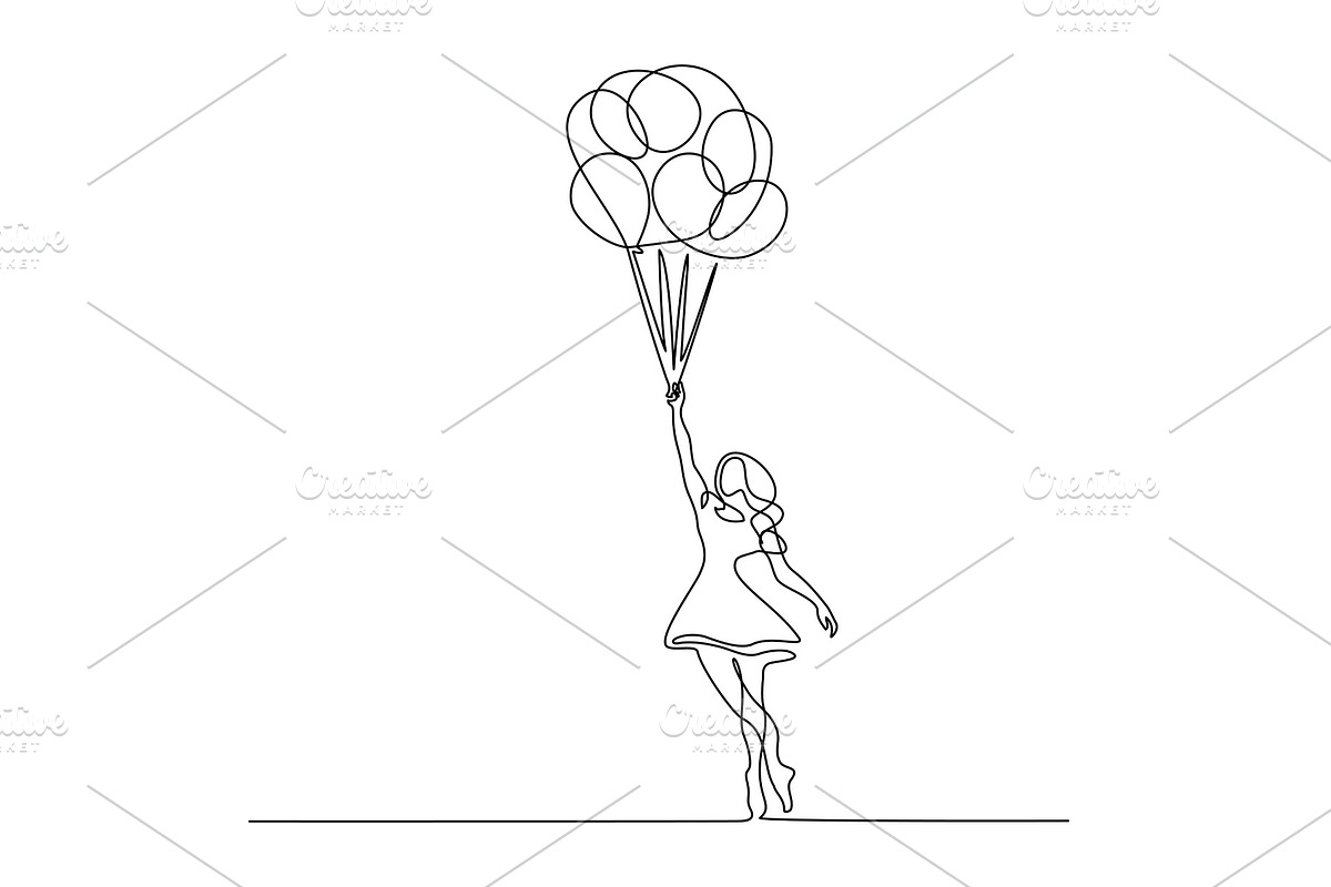 Girl flying with balloon Continuous in Illustrations - product preview 8