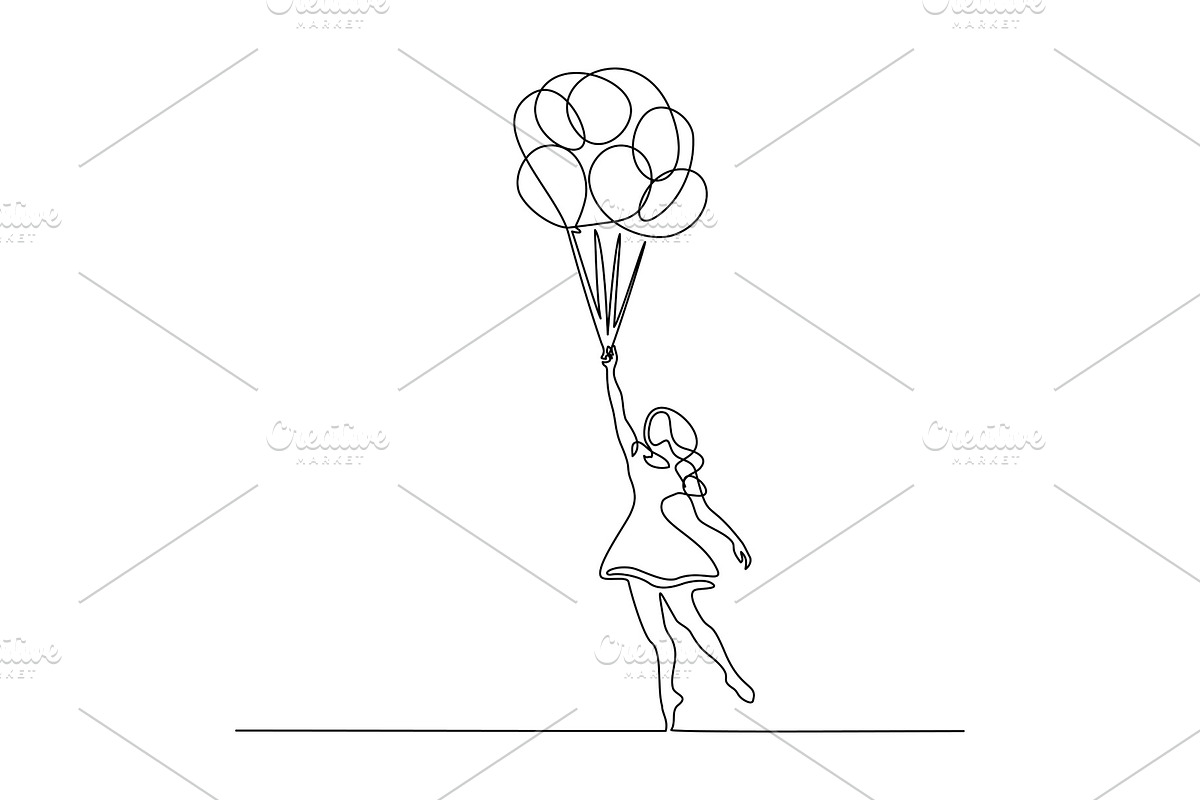 Girl flying with balloon Continuous in Illustrations - product preview 8
