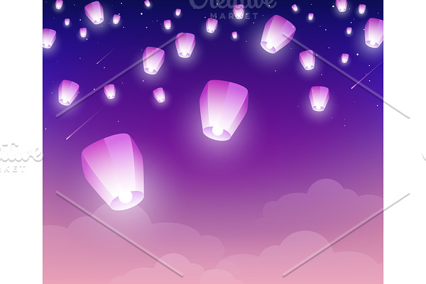 Sky lanterns at night