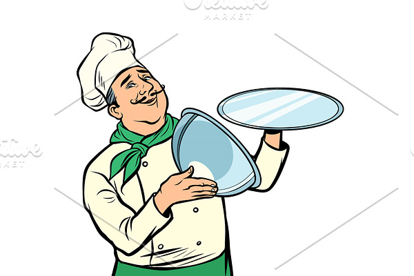 chef with tray with open lid