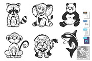 Cute cartoon stylized animals set