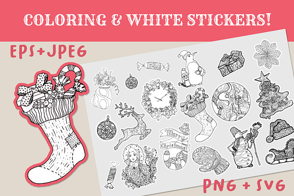 Christmas Coloring + White Stickers