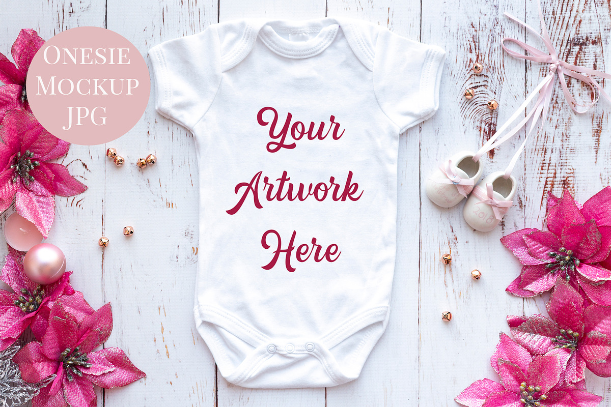 Baby Onesie Mockup - Christmas Pink in Product Mockups - product preview 8