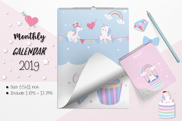 Adorable animal calendar 3# 2019 in Illustrations - product preview 1