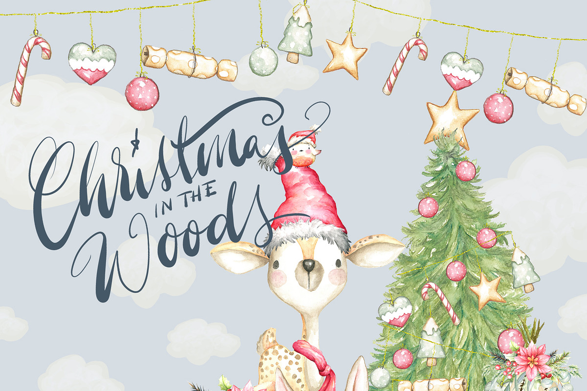 Christmas Woodland Animals Clipart in Illustrations - product preview 8