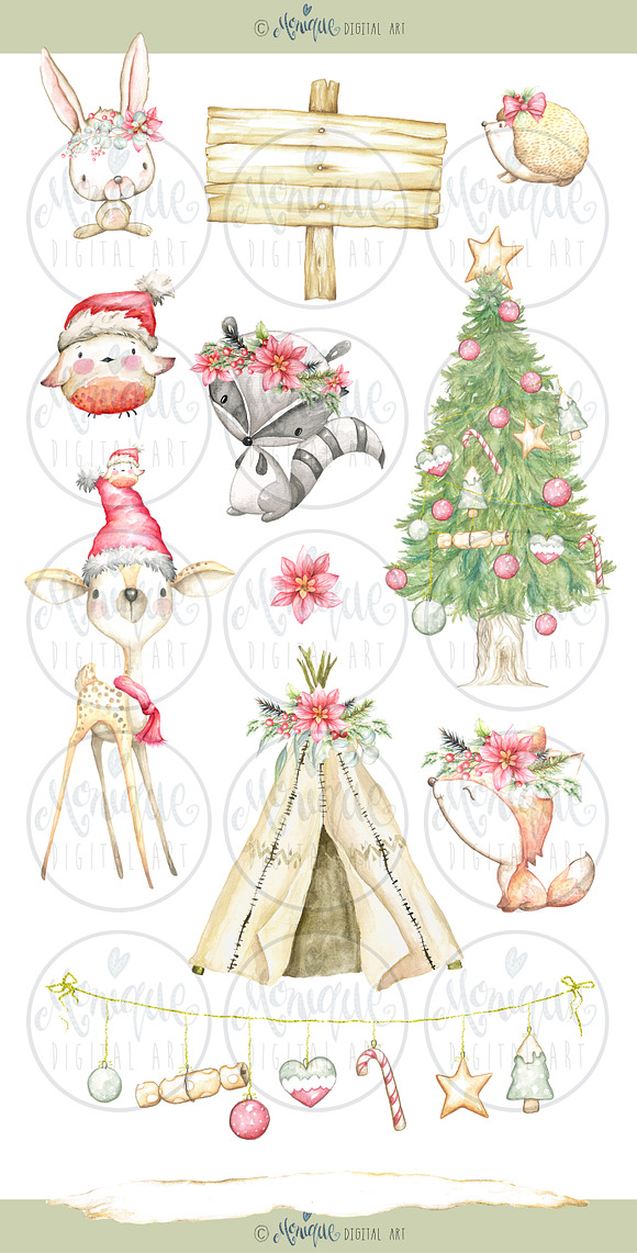 Christmas Woodland Animals Clipart in Illustrations - product preview 1