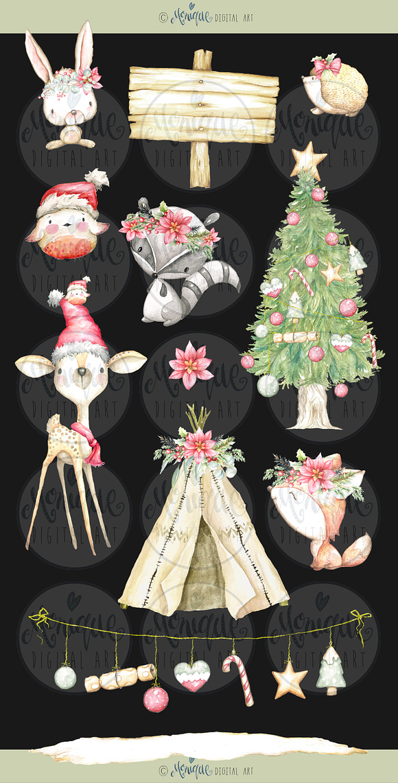 Christmas Woodland Animals Clipart in Illustrations - product preview 2