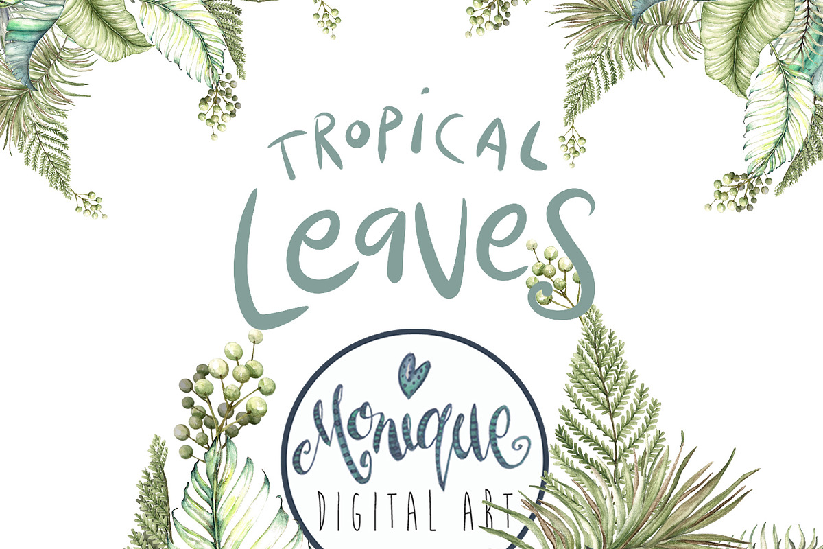 Tropical Leaves Clipart Watercolor in Illustrations - product preview 8