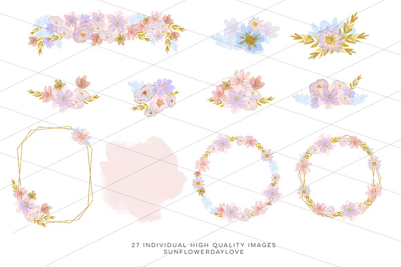 Pastel Floral Clipart Watercolor in Illustrations - product preview 1