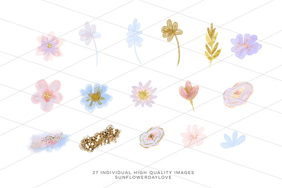 Pastel Floral Clipart Watercolor in Illustrations - product preview 2