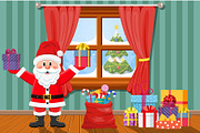 Santa in room with gifts.