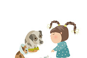 Little girl punishing dogs