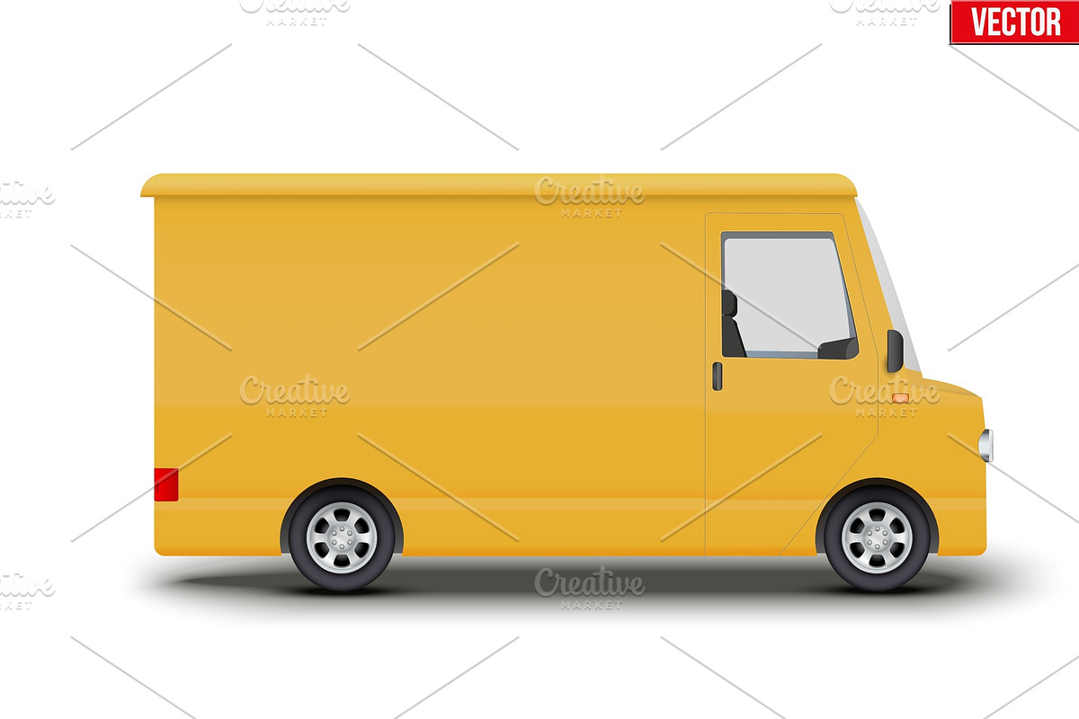 Retro yellow postal van minibus in Objects - product preview 8