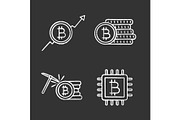 Bitcoin cryptocurrency chalk icons