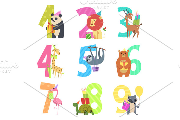 Birtday numbers animals. Party fun