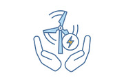 Wind energy turbine in hands icon