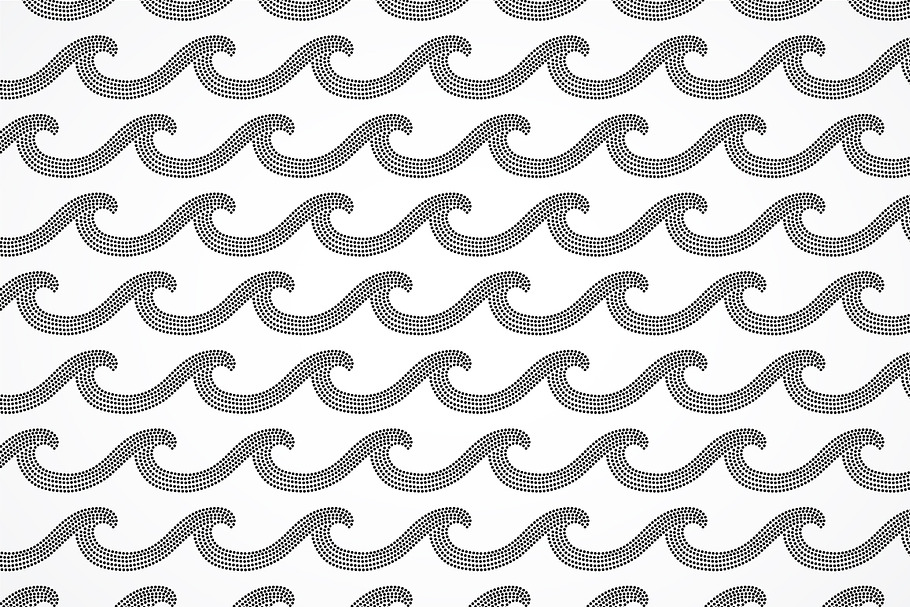 Black white dot art waves pattern in Patterns - product preview 8