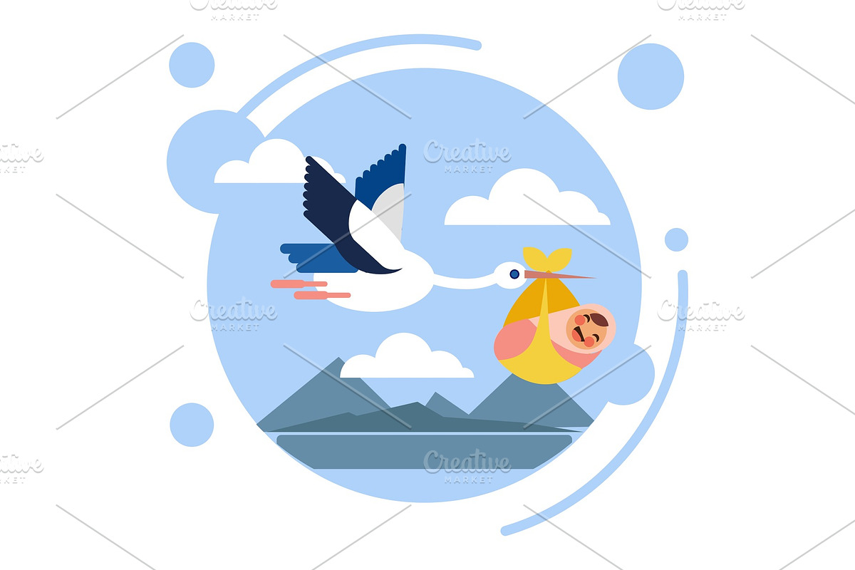 Stork bird carries baby vector in Illustrations - product preview 8
