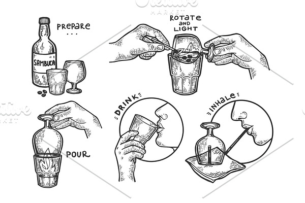 Sambuca drink instructions engraving