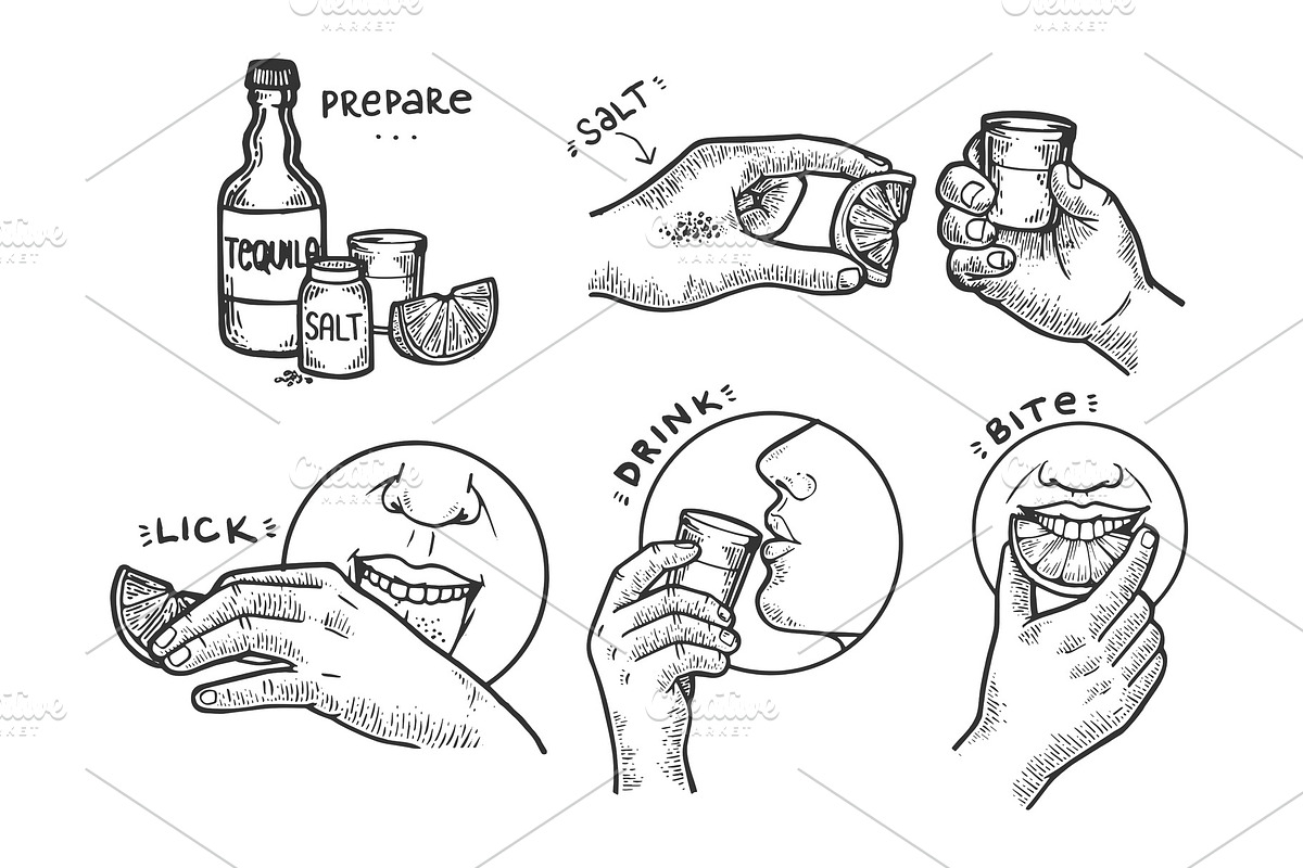 Tequila drink instructions engraving in Illustrations - product preview 8
