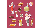 Vector cartoon bakery stickers of