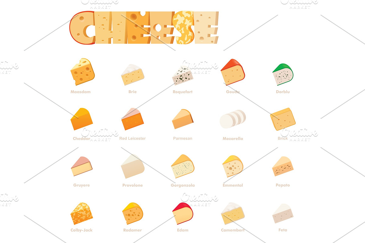 Vector cheese types icon set in Icons - product preview 8