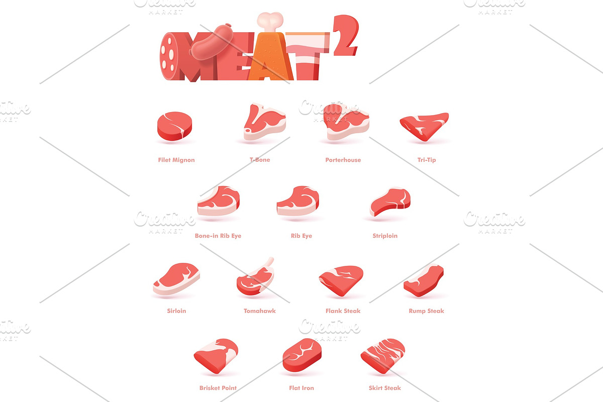 Vector beef meat cuts for steaks in Icons - product preview 8