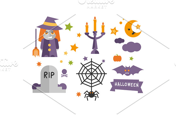 Halloween icons set, witch