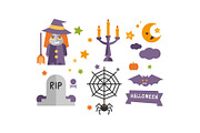 Halloween icons set, witch