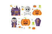Halloween icons set, castle