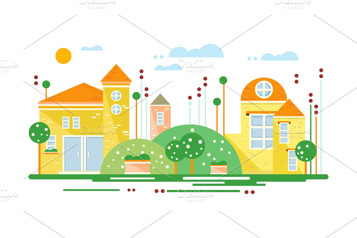Cute real estate cottages in Illustrations - product preview 8