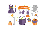 Halloween icons set, cat, ghost