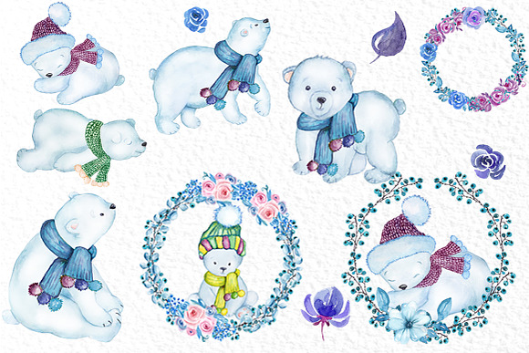 Watercolor Polar Bears clipart in Illustrations - product preview 1