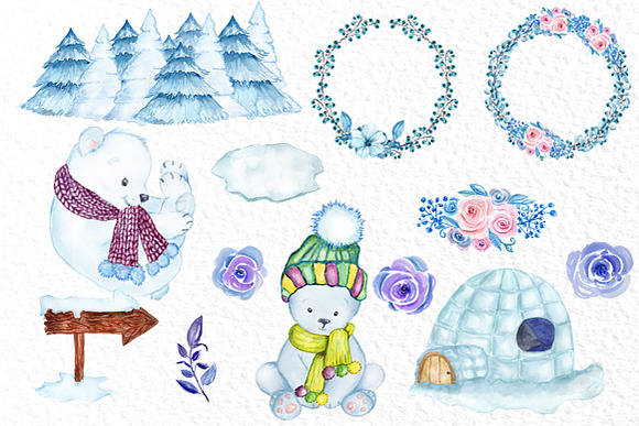 Watercolor Polar Bears clipart in Illustrations - product preview 2