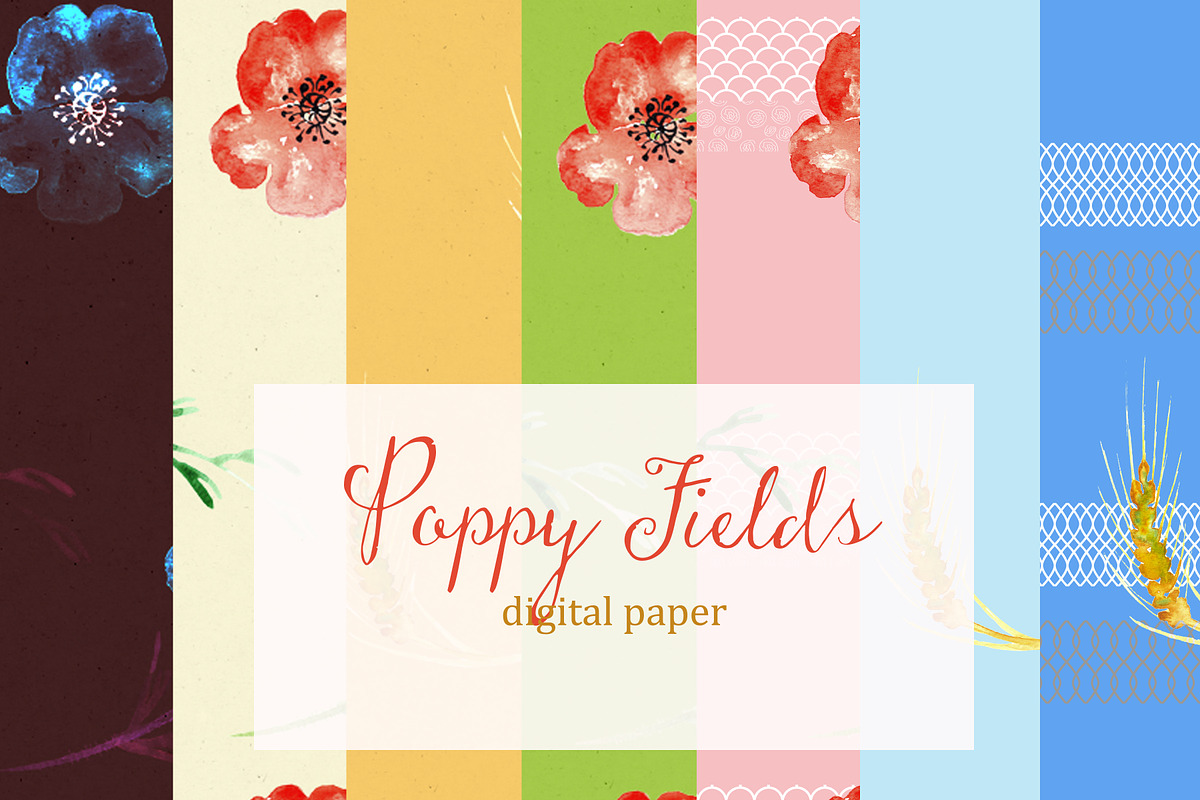 Poppy fields. digital paper in Patterns - product preview 8