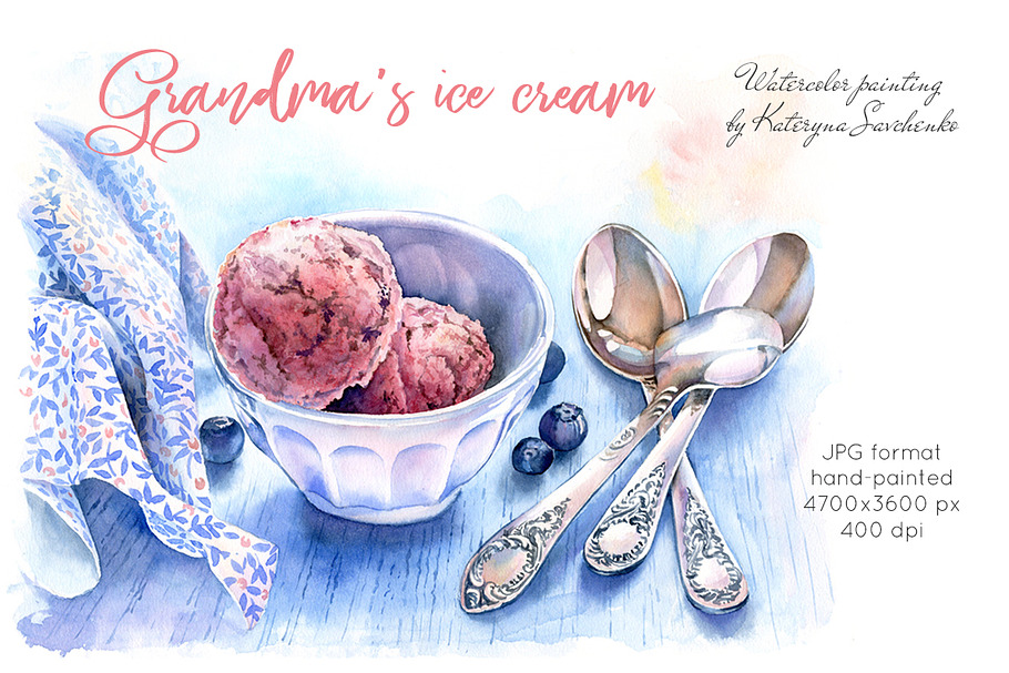 Ice Cream. Watercolor food in Graphics - product preview 8