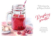 Raspberry Smoothie. Watercolor drink