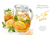 Ice Tea Lemon. Watercolor drink